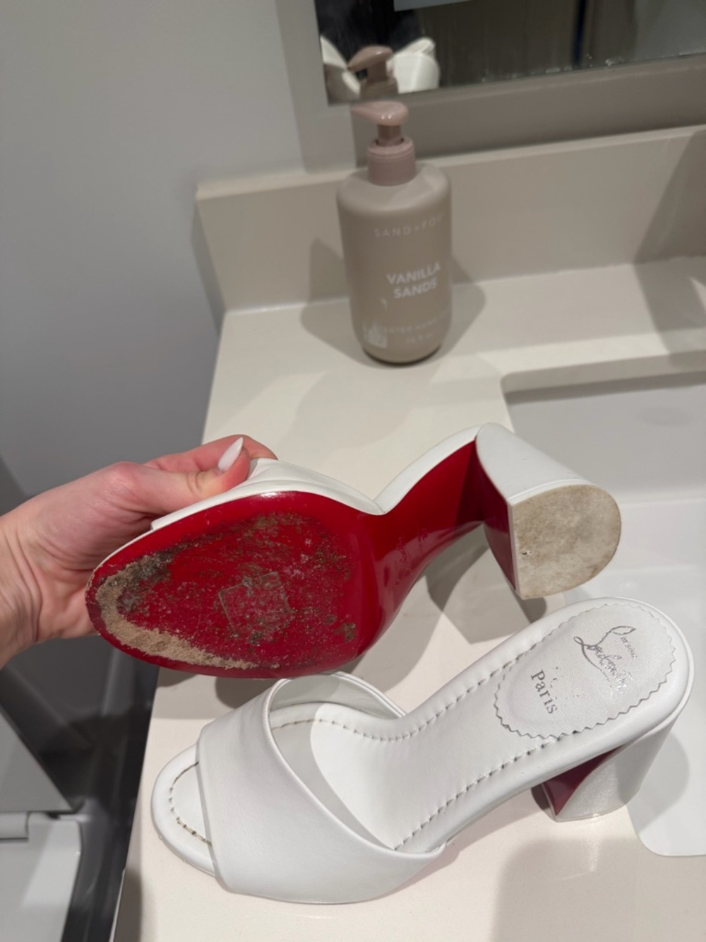 Christian Louboutin White Leather Open-Toe Slide Heels - Picture 3 of 3